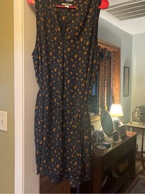 H&M navy  Mini Dress with Mustard Floral Print